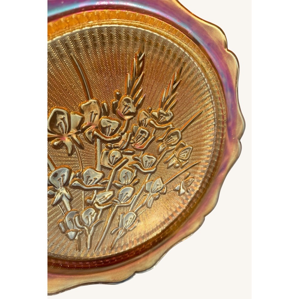 Vintage Jeannette Iris Herringbone Platter Plate Marigold Carnival Glass 12" - Picture 4 of 9